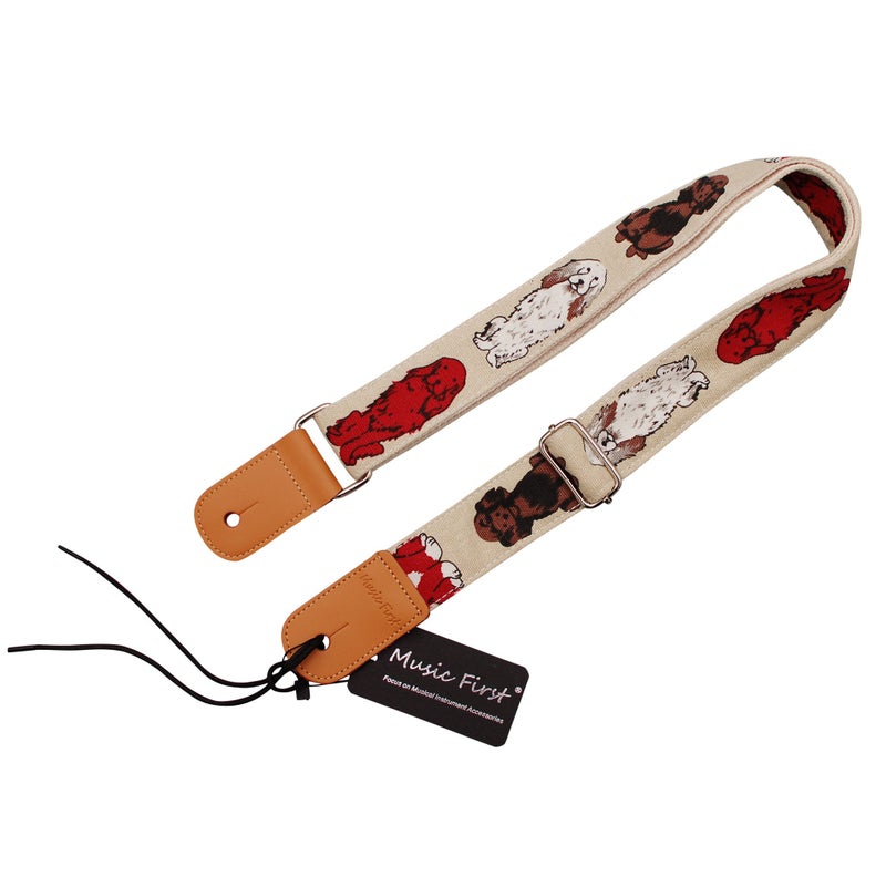 MUSIC FIRST Original Design â€œMR DOGâ€ Soft Canvas & Genuine Leather Ukulele Strap Ukulele Shoulder Strap - Image 4